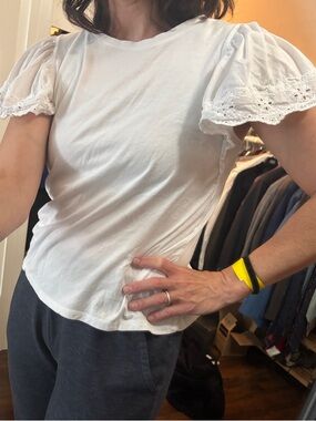 Tahari White Crewneck Cotton Tee with Branded Neck Label